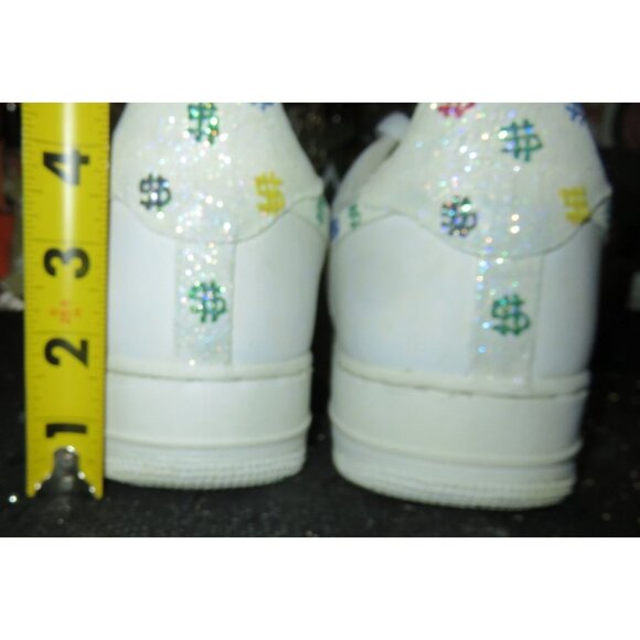 Nike Air Force 1 White Leather Custom Dollar Signs Glow Sparkly sneakers sz 11 - Picture 7 of 15